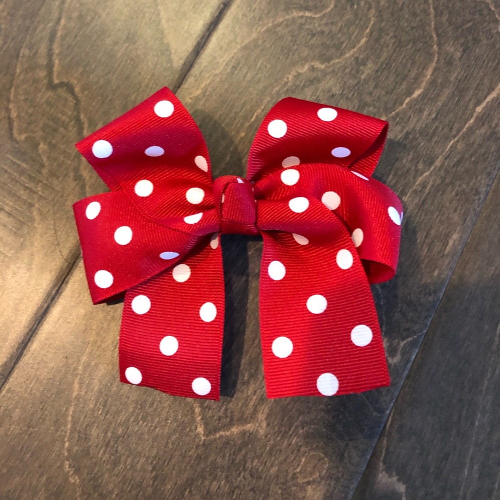 Girls red and white polka dots bow